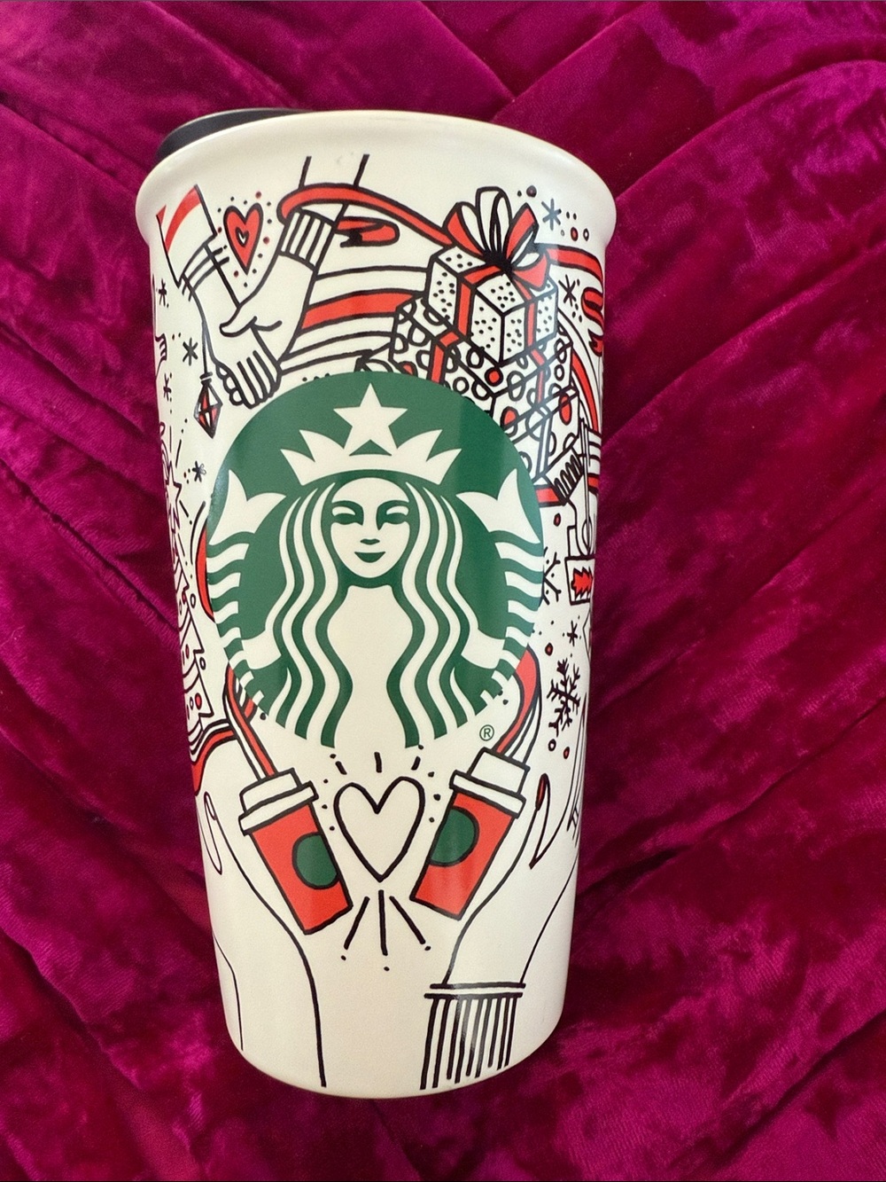 Starbucks Holiday Hand Holding Ceramic Travel Tumbler